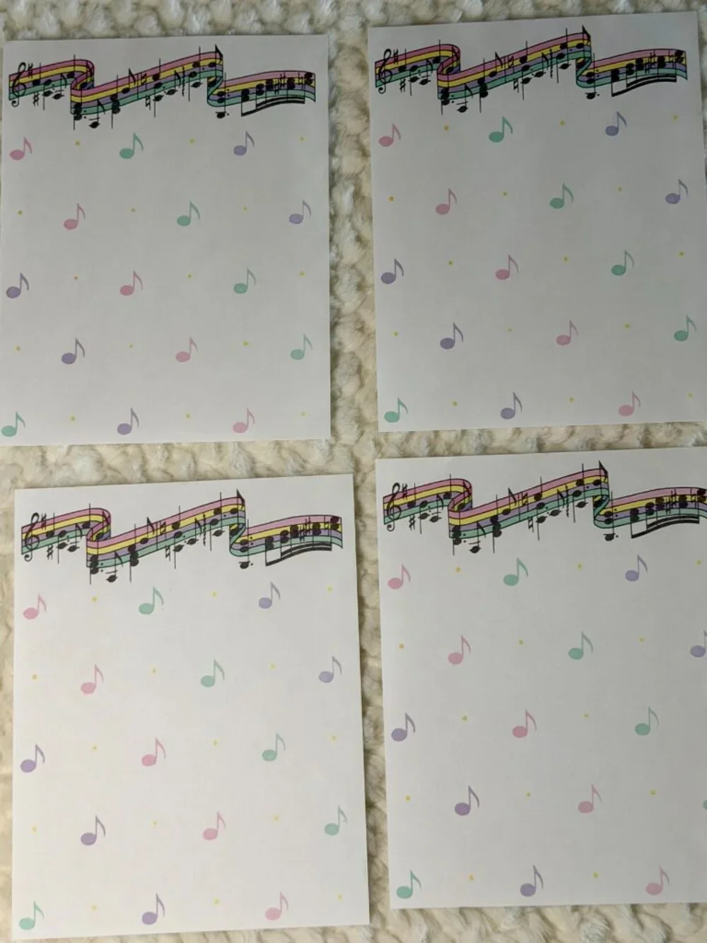 Vintage Multi Color Music Note Stationary Paper (4 Sheets)